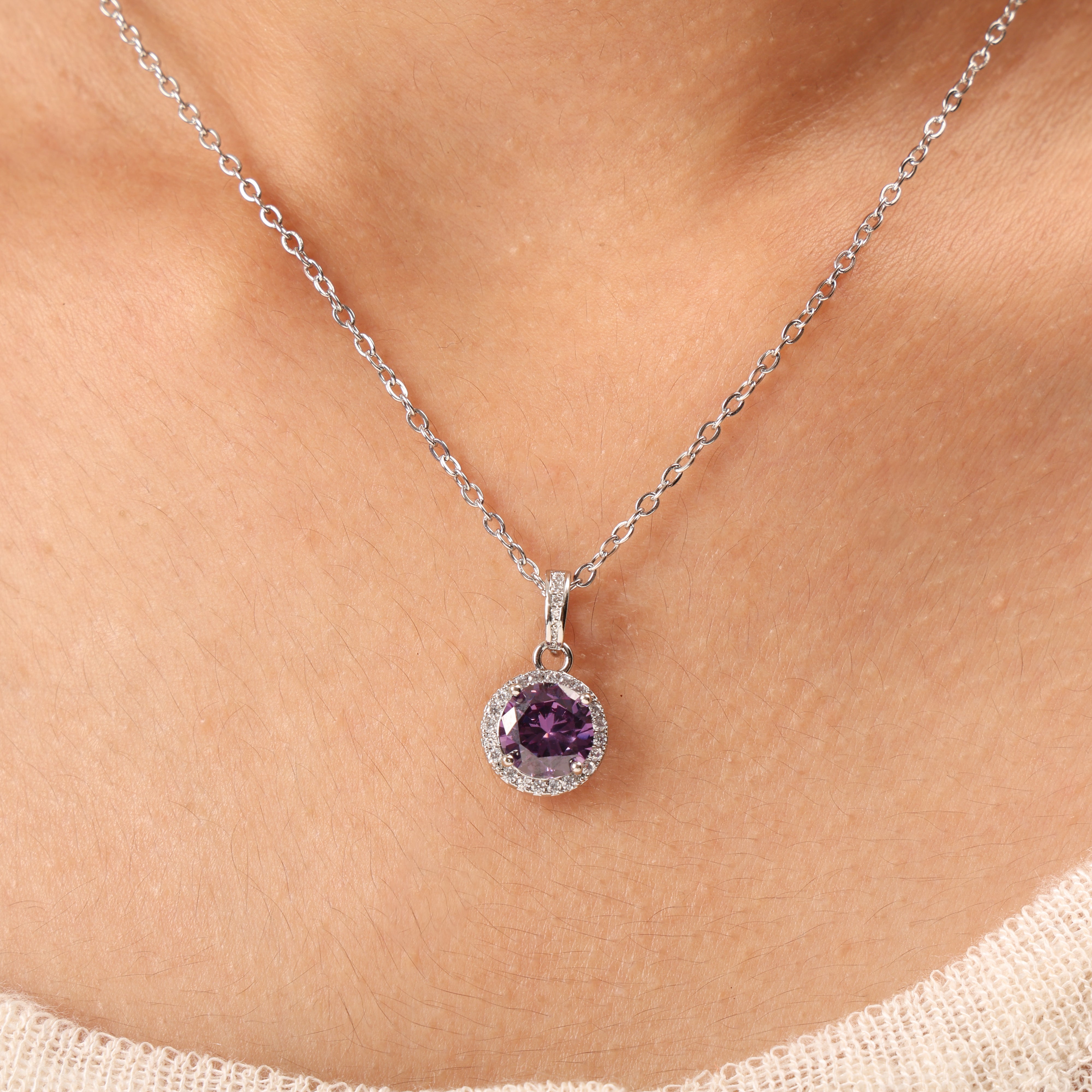 Radiant Violet Zircon Pendant Necklace