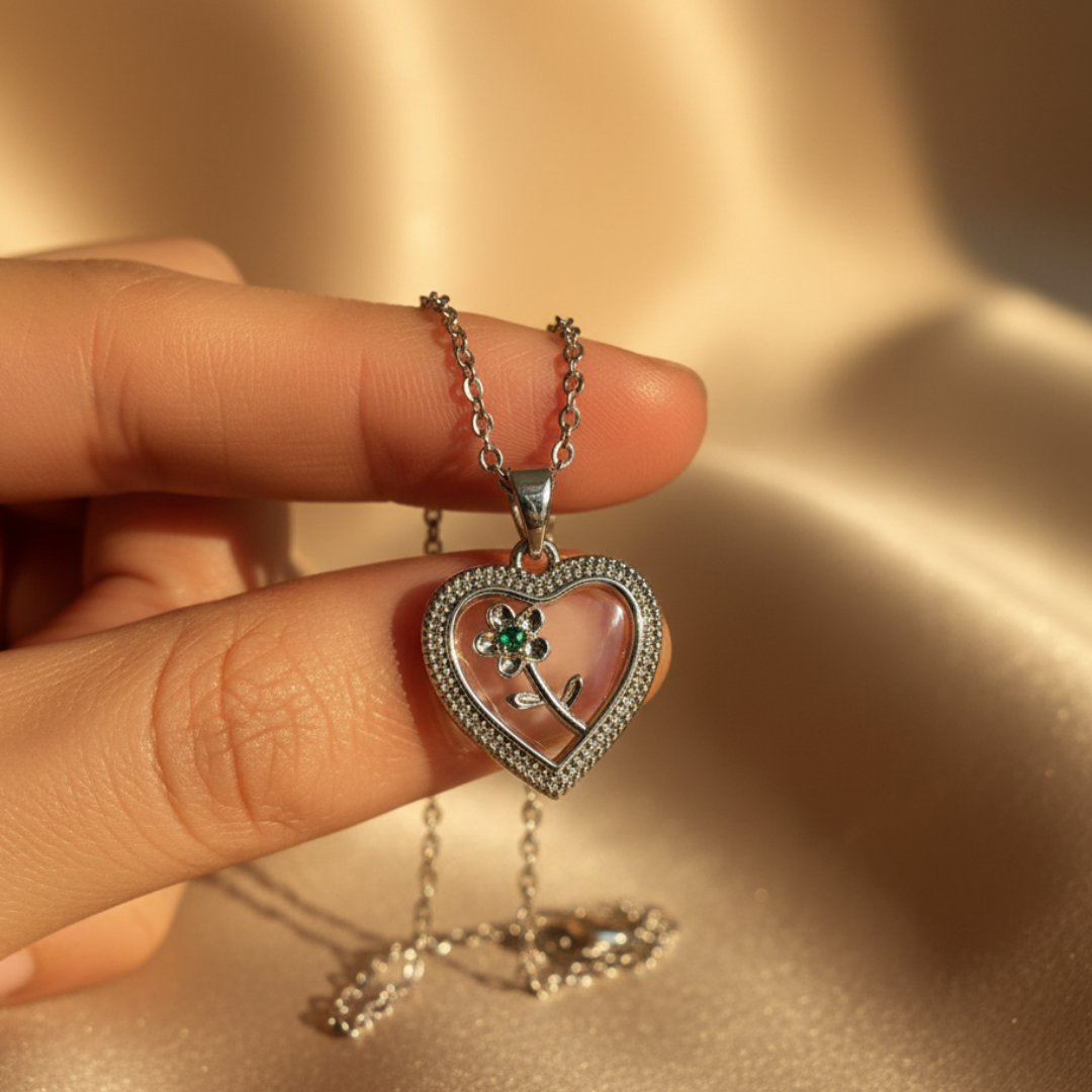 Flower Stuck Heart Necklace