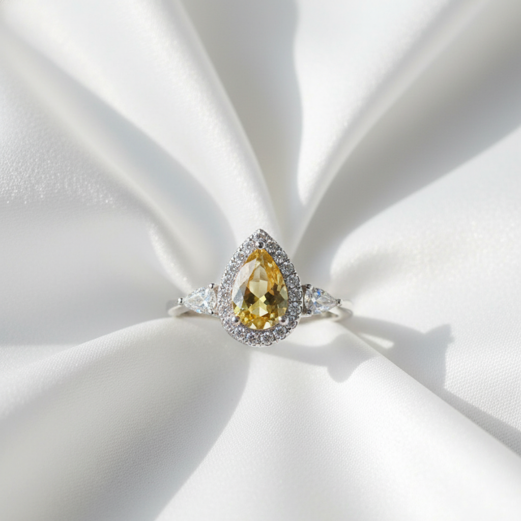 Yellow Zircon Tear-Drop Ring