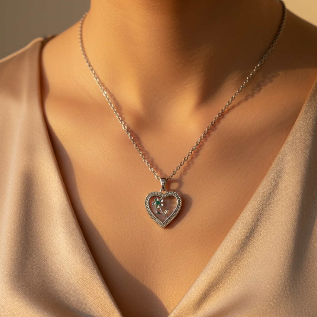 Flower Stuck Heart Necklace
