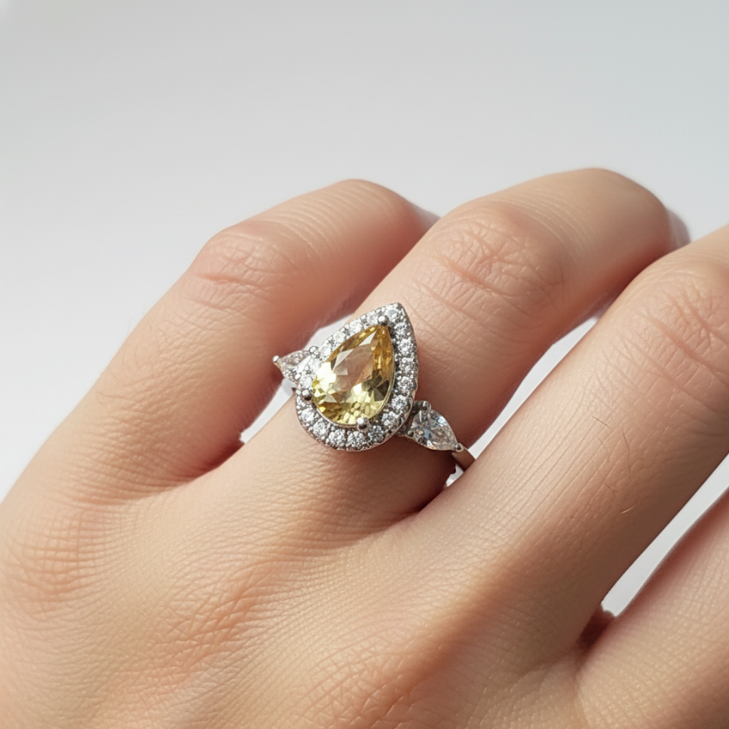 Yellow Zircon Tear-Drop Ring