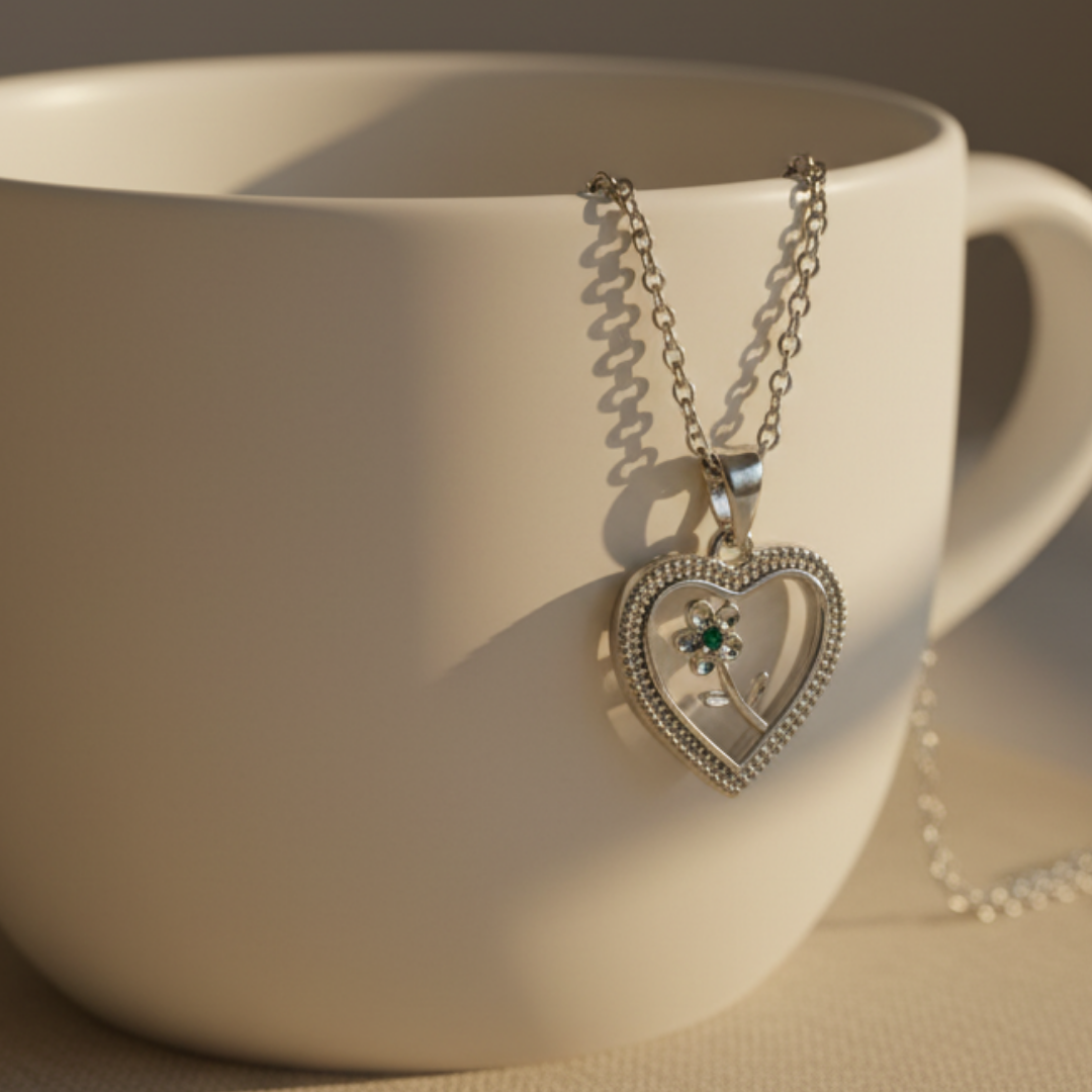 Flower Stuck Heart Necklace