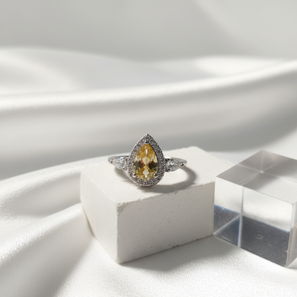 Yellow Zircon Tear-Drop Ring