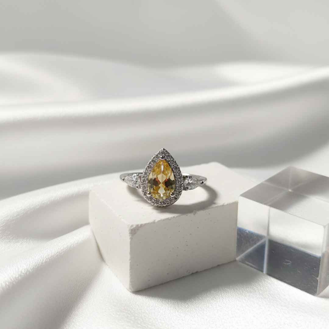 Yellow Zircon Tear-Drop Ring