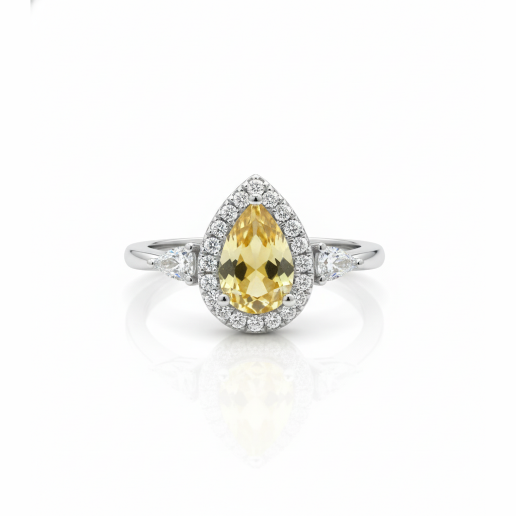 Yellow Zircon Tear-Drop Ring