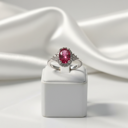 Oval Red Zircon Halo Ring