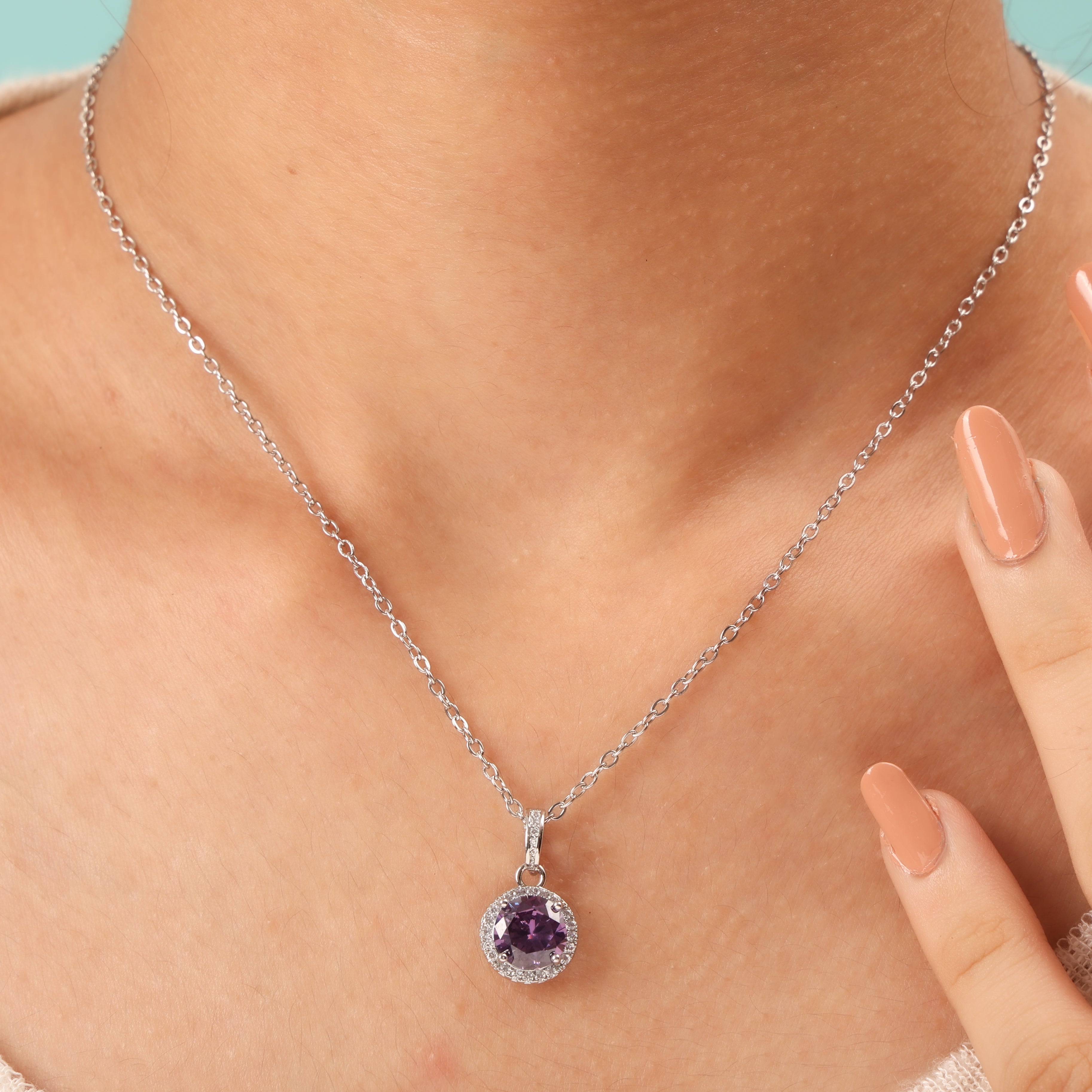 Radiant Violet Zircon Pendant Necklace