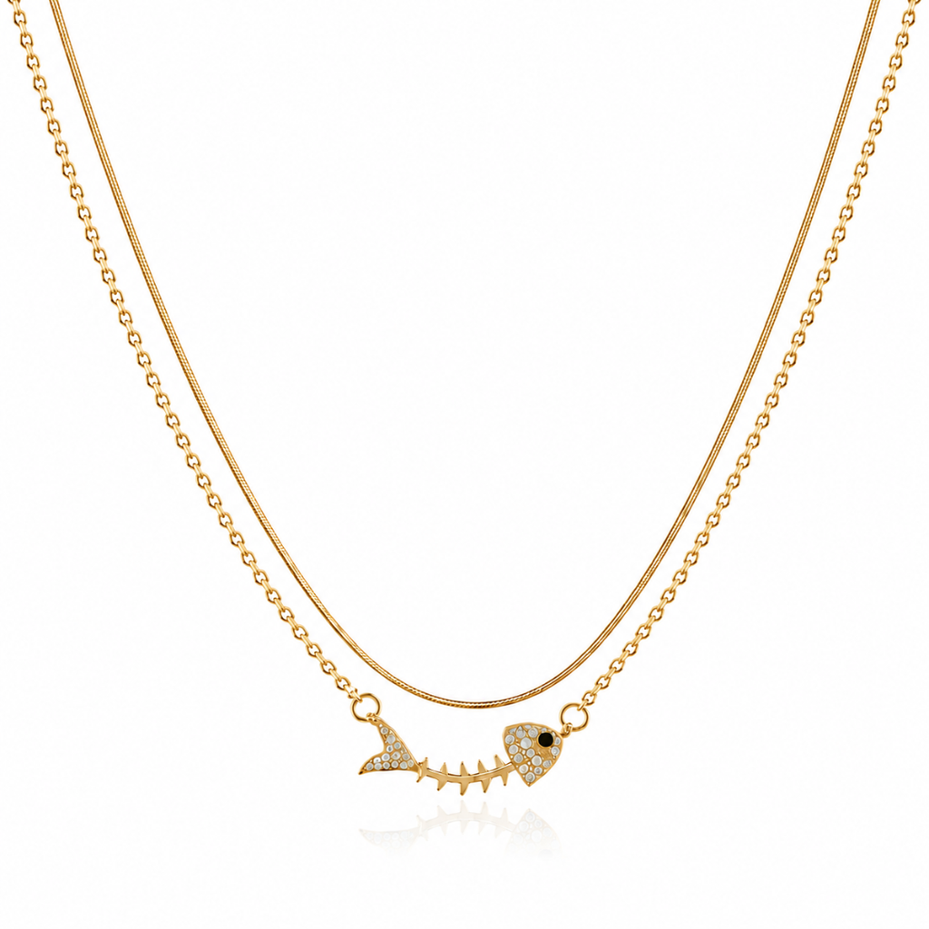 Golden Fishbone Layered Necklace