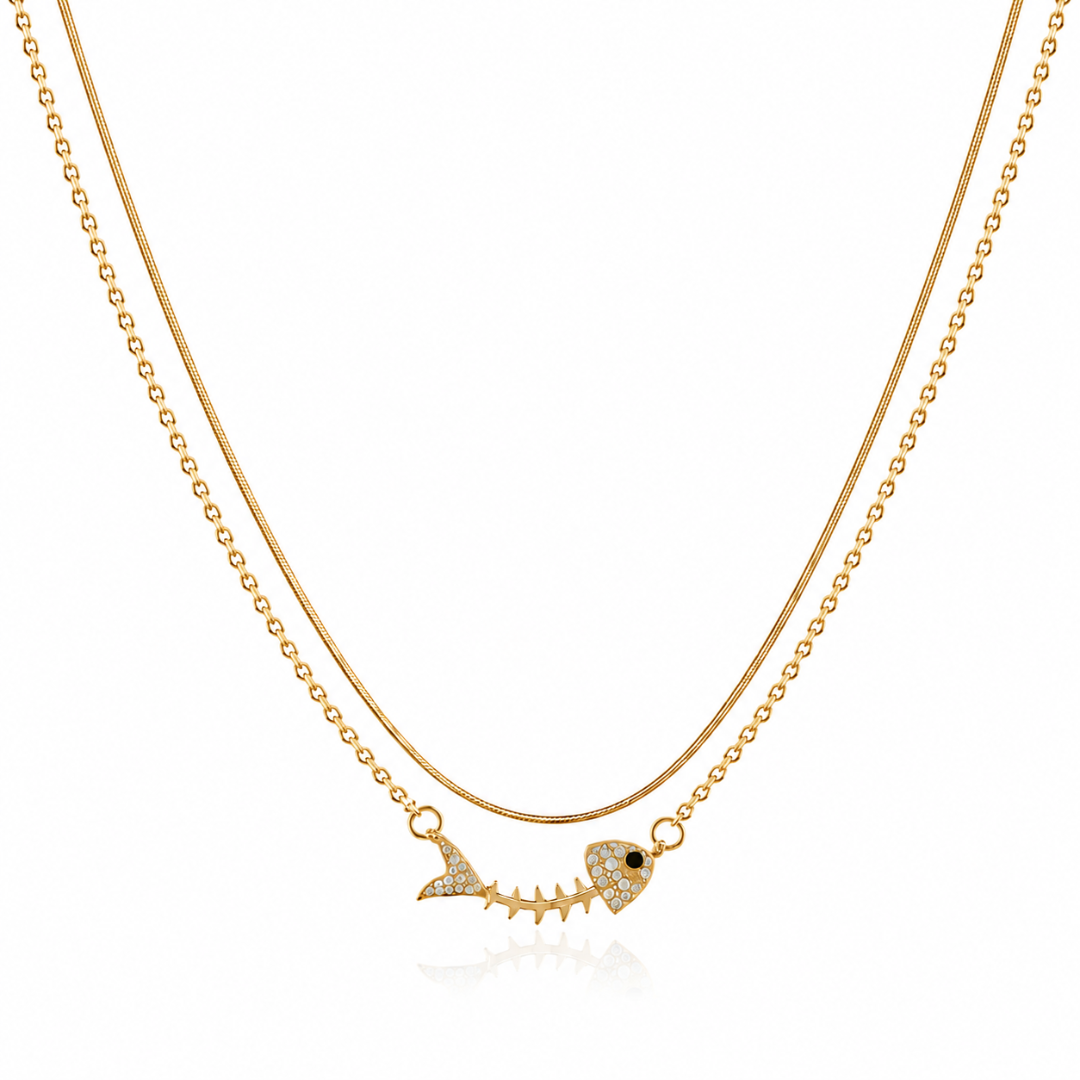 Golden Fishbone Layered Necklace