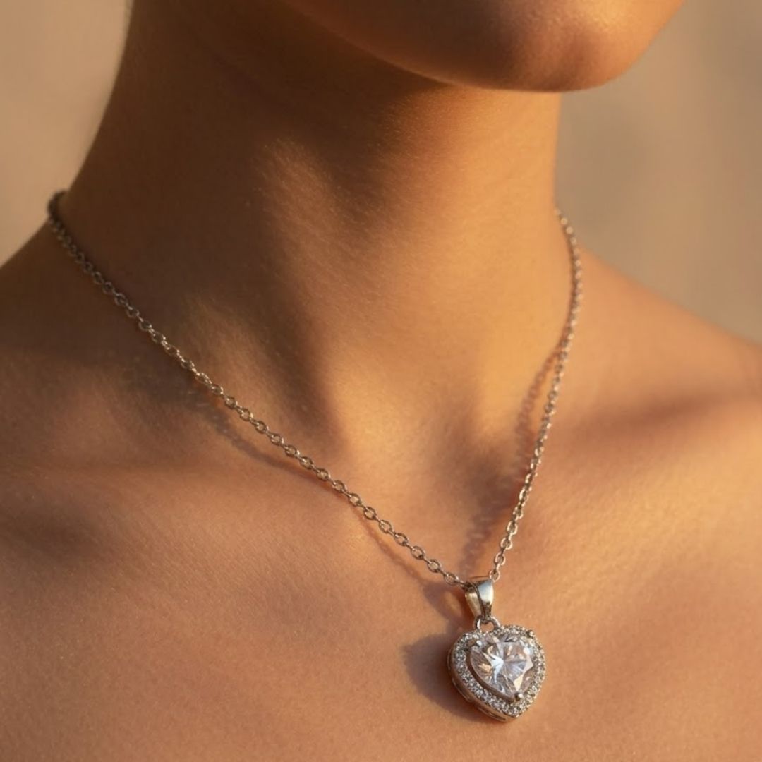 3D Heart Zircon Diamond Necklace