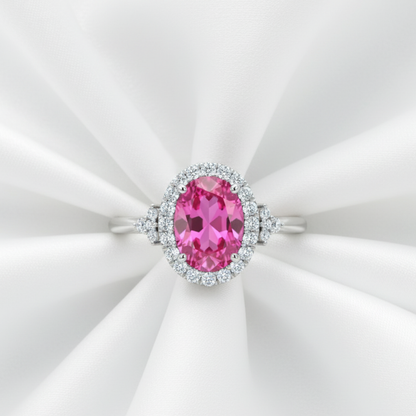 Oval Red Zircon Halo Ring