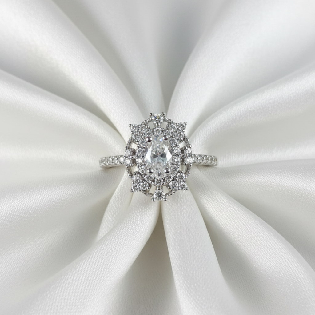 Starburst Halo Oval Zircon Ring