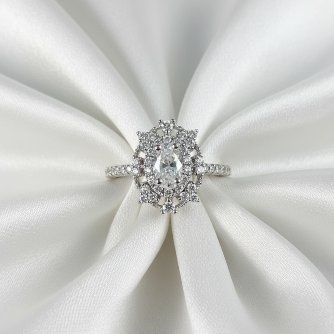 Starburst Halo Oval Zircon Ring