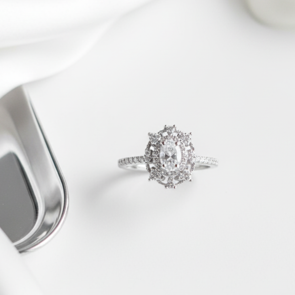 Starburst Halo Oval Zircon Ring