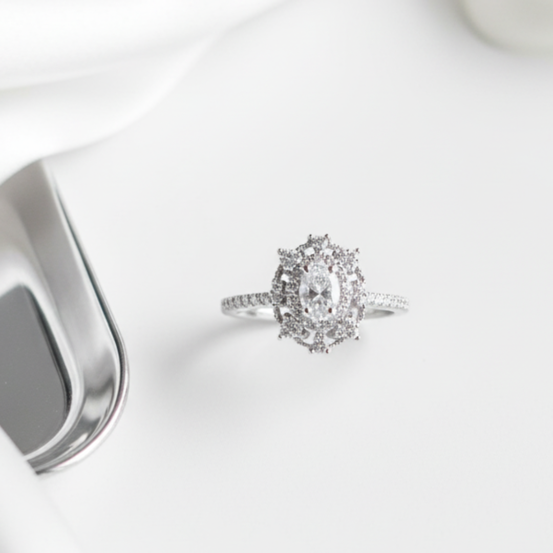 Starburst Halo Oval Zircon Ring