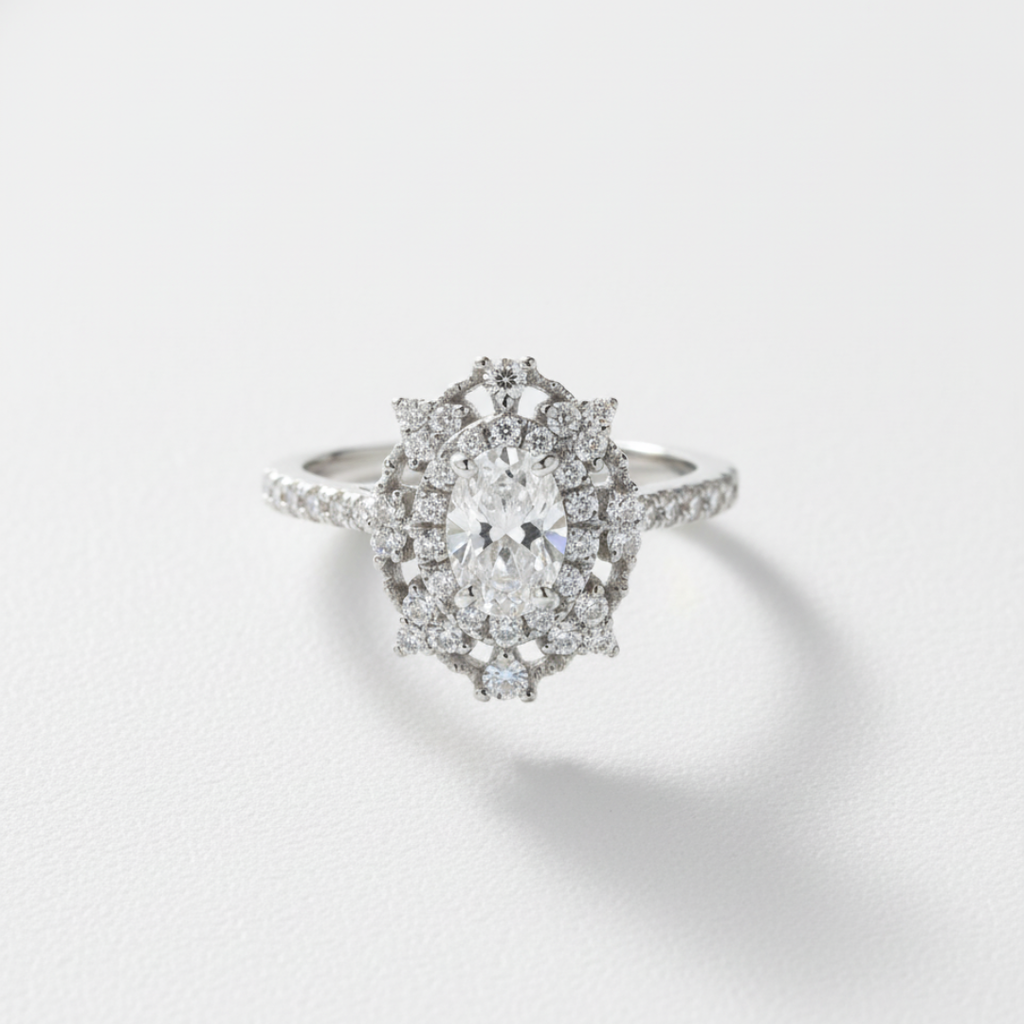 Starburst Halo Oval Zircon Ring