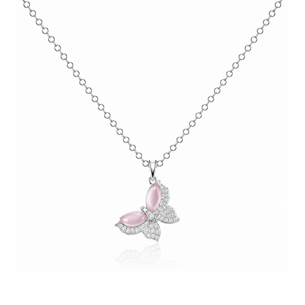 Pink Opalescent Butterfly Necklace