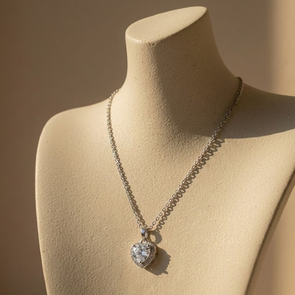 3D Heart Zircon Diamond Necklace