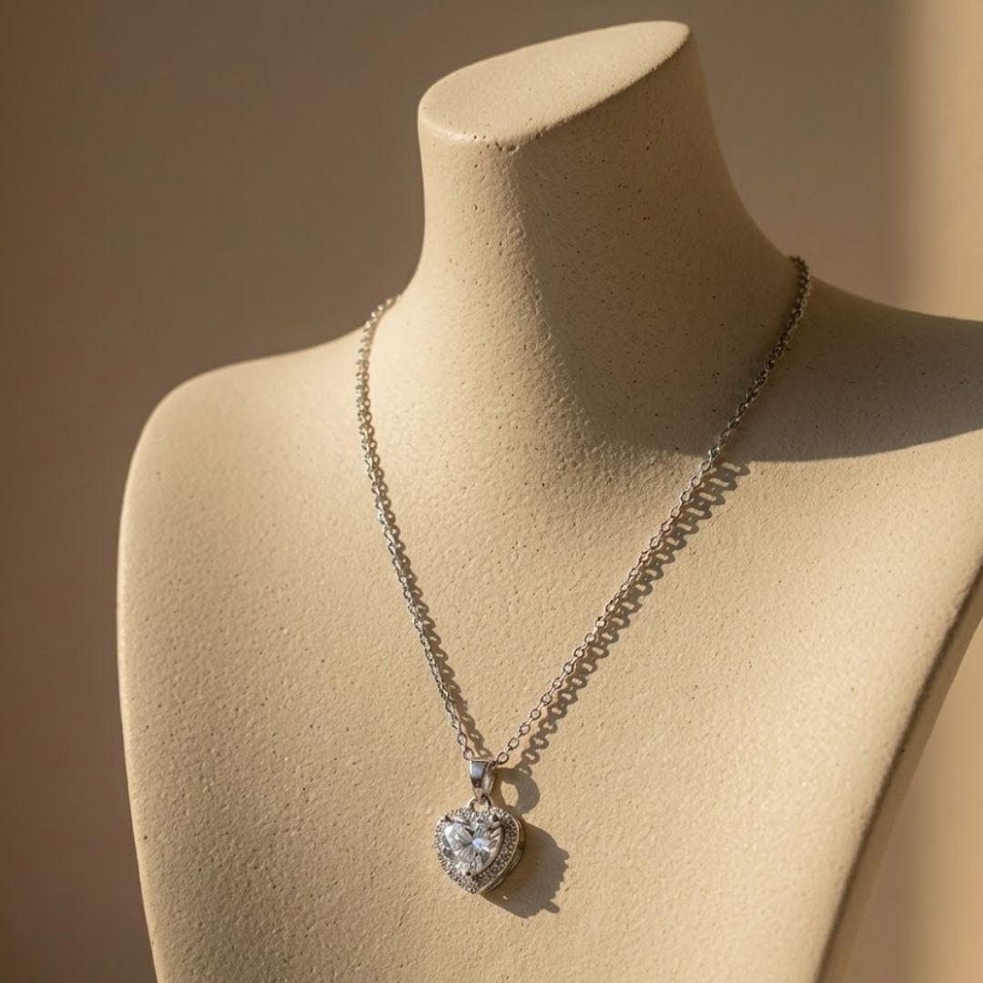 3D Heart Zircon Diamond Necklace
