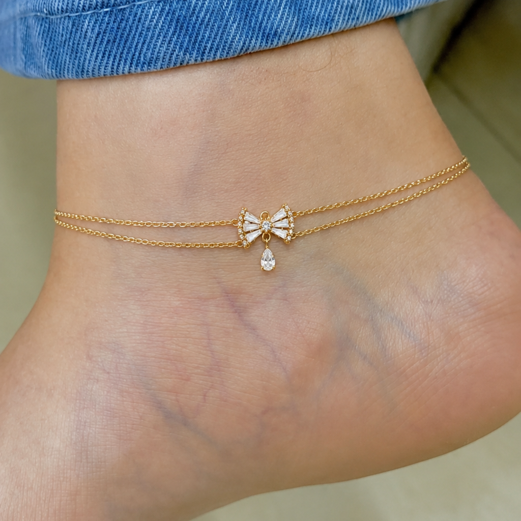 Crystal Bow Drop Anklet