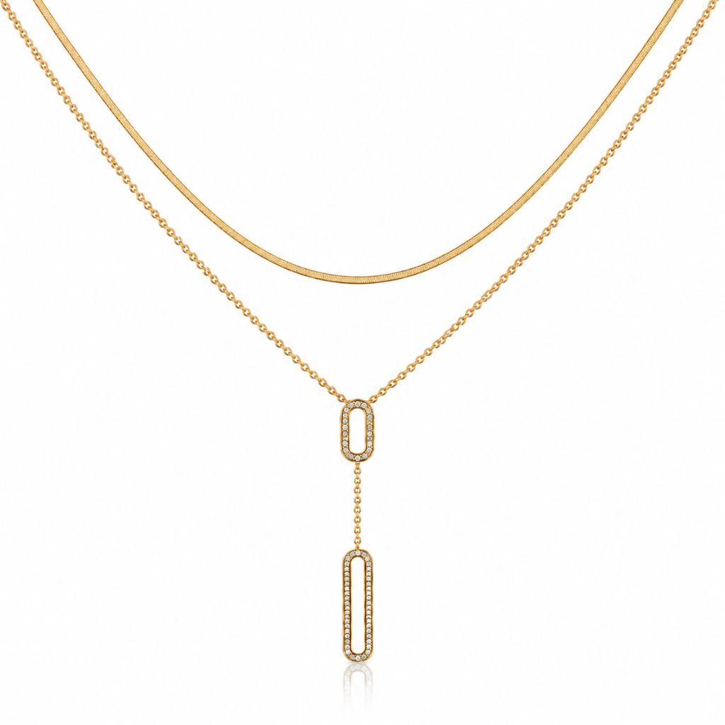 Golden Oval Drop Layered Necklace