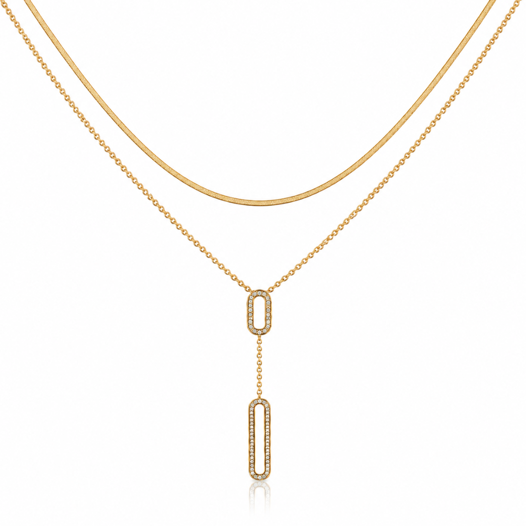 Golden Oval Drop Layered Necklace