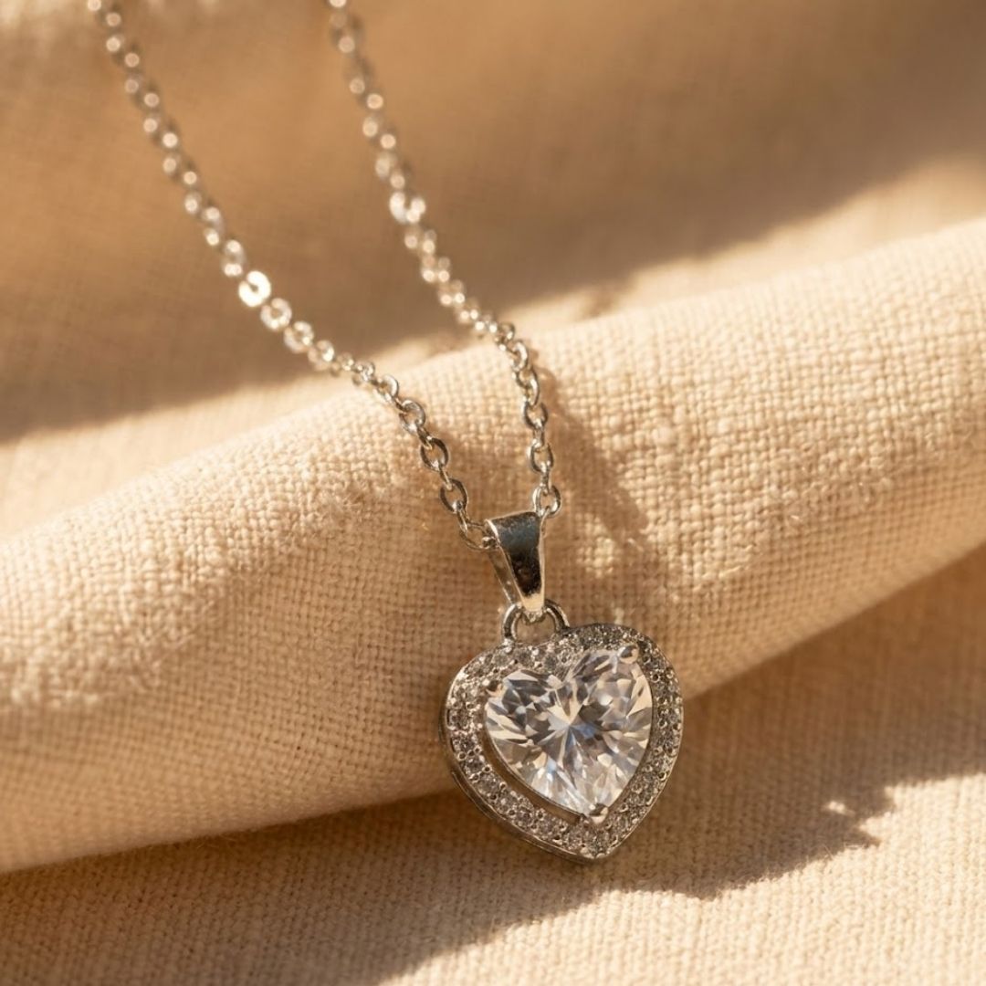 3D Heart Zircon Diamond Necklace