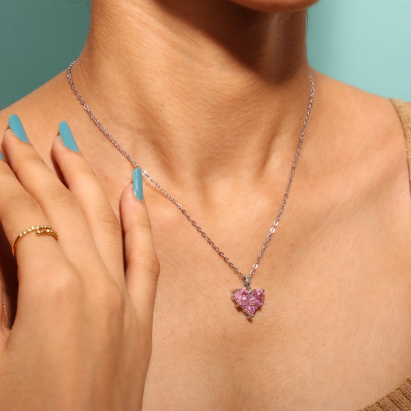 Pink Zircon Heart Pendant Necklace