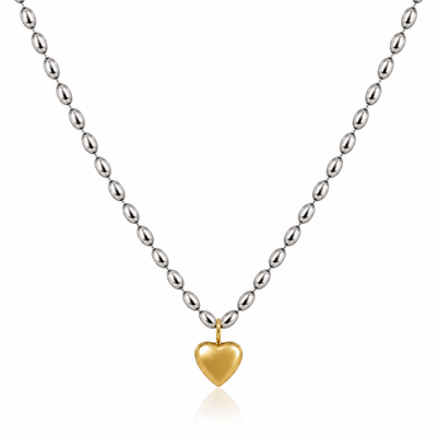 Rhodium Plated Heart Charm Necklace