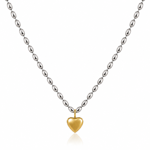 Rhodium Plated Heart Charm Necklace