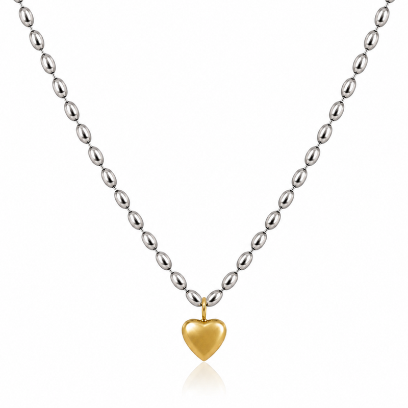 Rhodium Plated Heart Charm Necklace