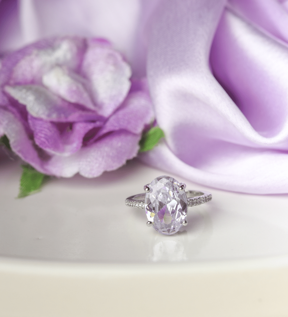 Oval Zircon Ring with Pave Band