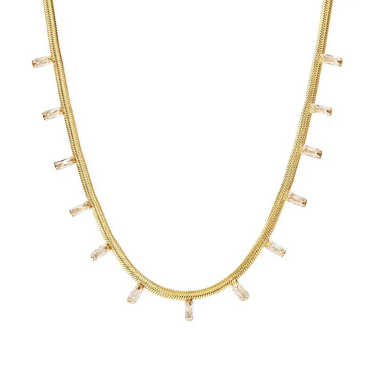 18k Gold Plated White Stone Viper Necklace