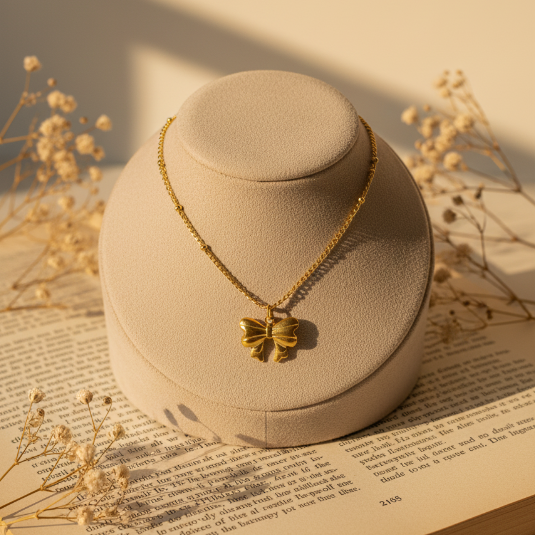 18k Gold Plated Bow Pendant Necklace