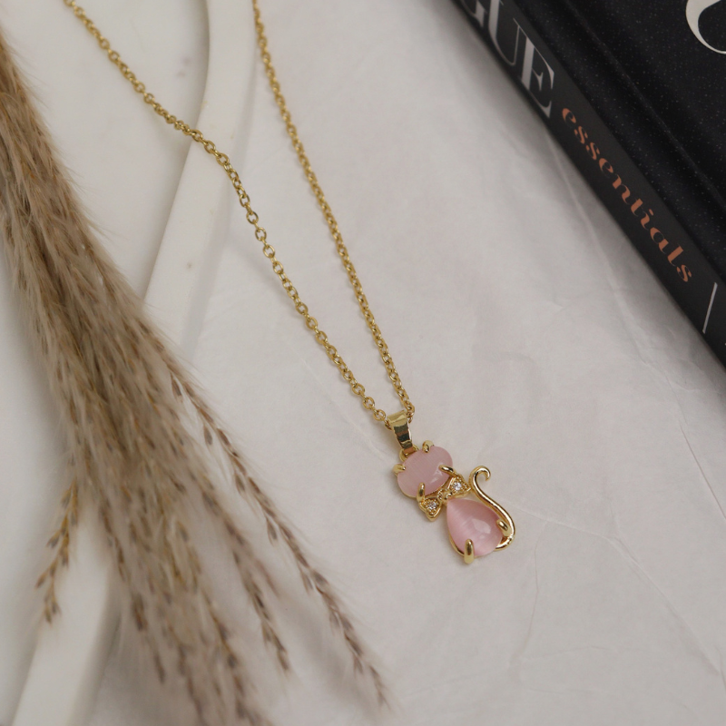 Pink Pussy Cat Pendant Necklace