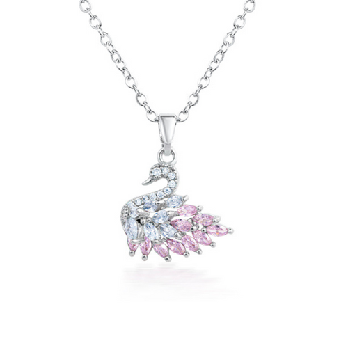 Zircon Pink Swan Pendant Necklace