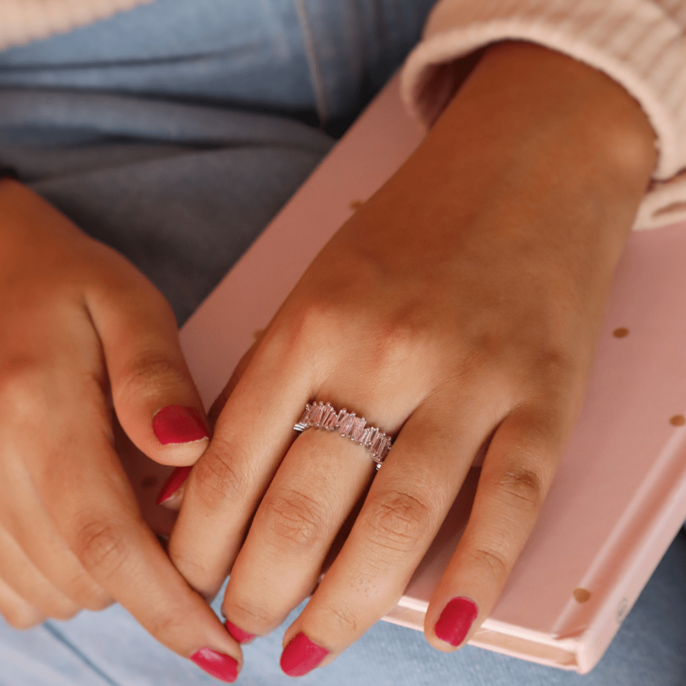 Baguette Pink Zircon Eternity Ring