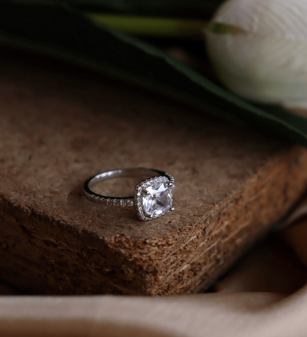 Pave Halo Cushion-Cut Ring