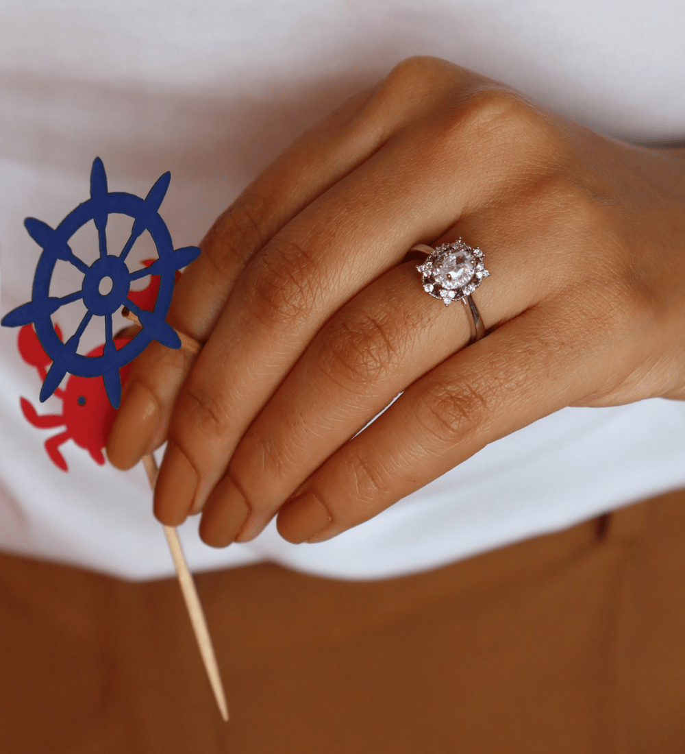 Starburst Halo Oval Zircon Ring