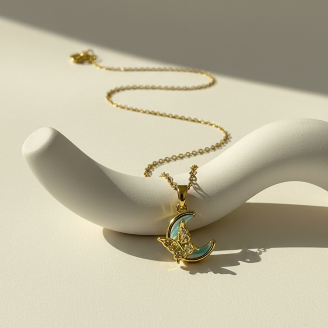 Crescent Moon And Butterfly Necklace