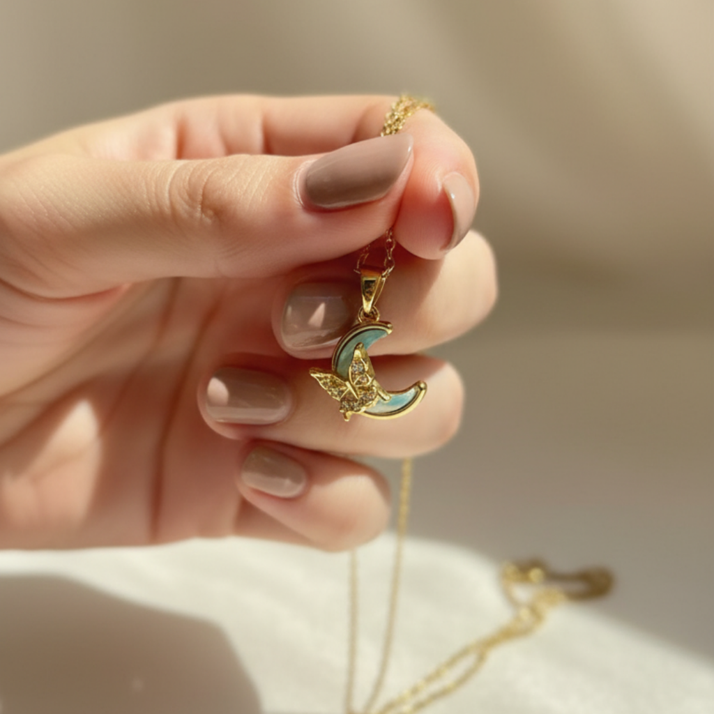Crescent Moon And Butterfly Necklace
