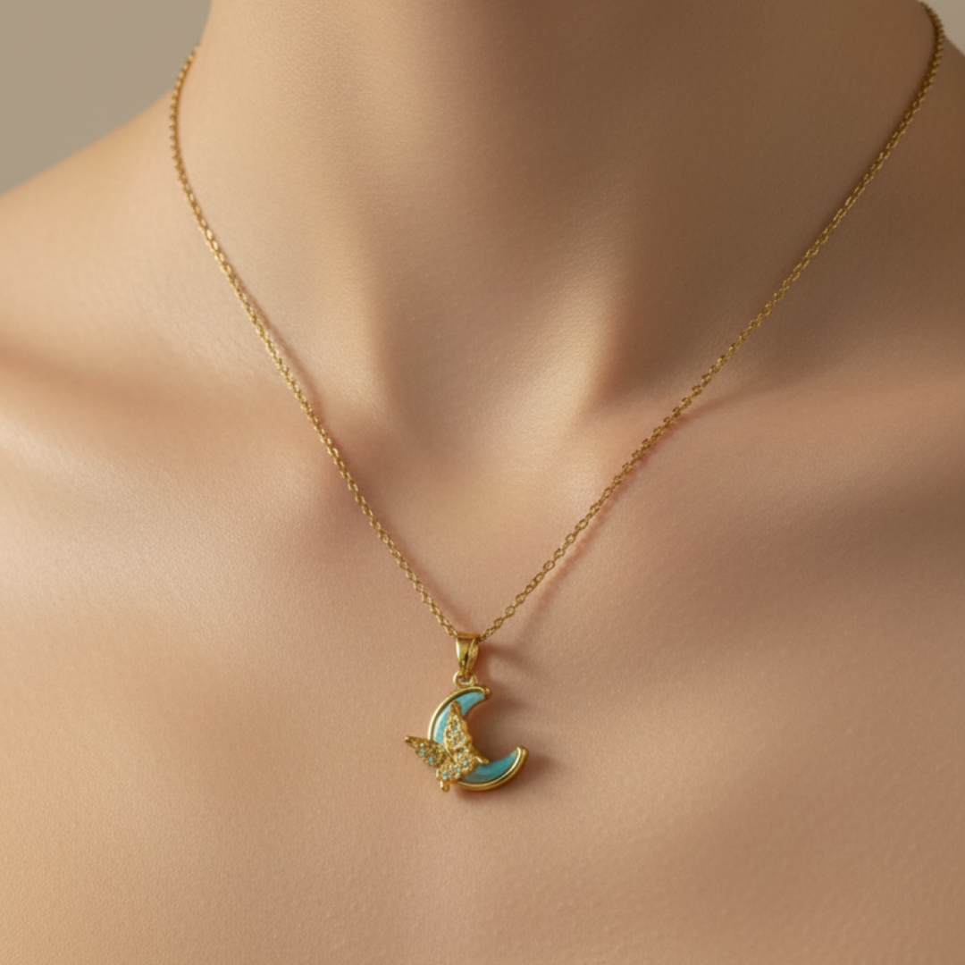 Crescent Moon And Butterfly Necklace