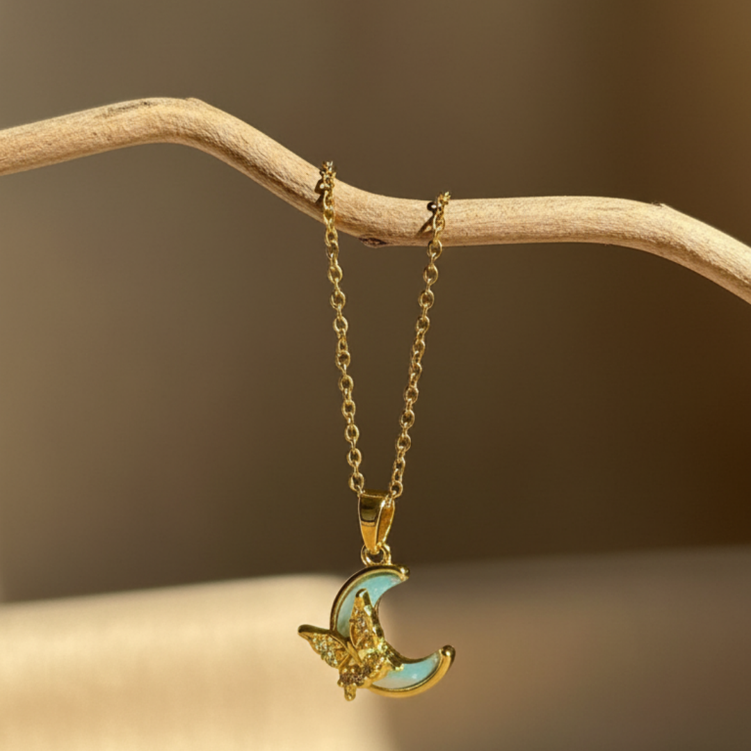 Crescent Moon And Butterfly Necklace