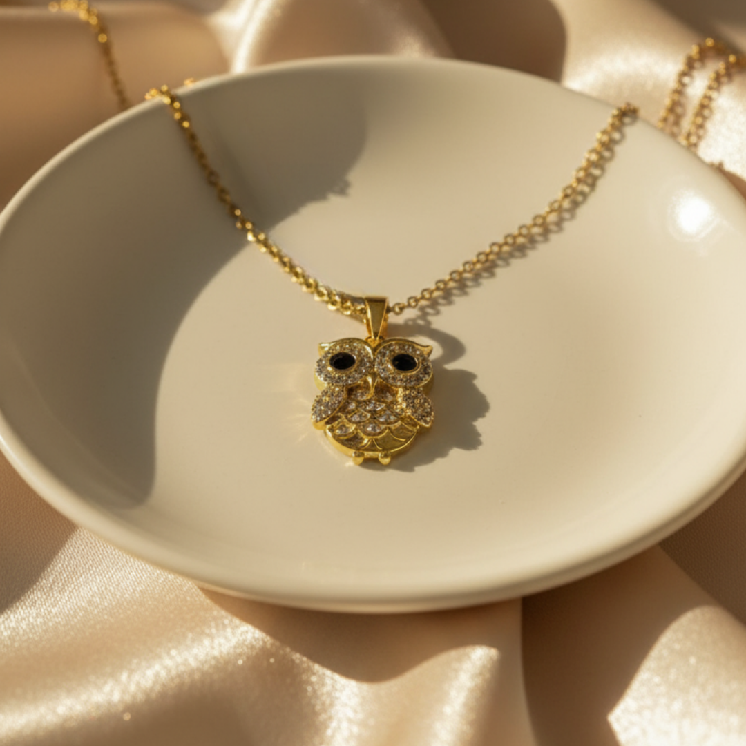 Owl Theme Zircon Diamond Necklace