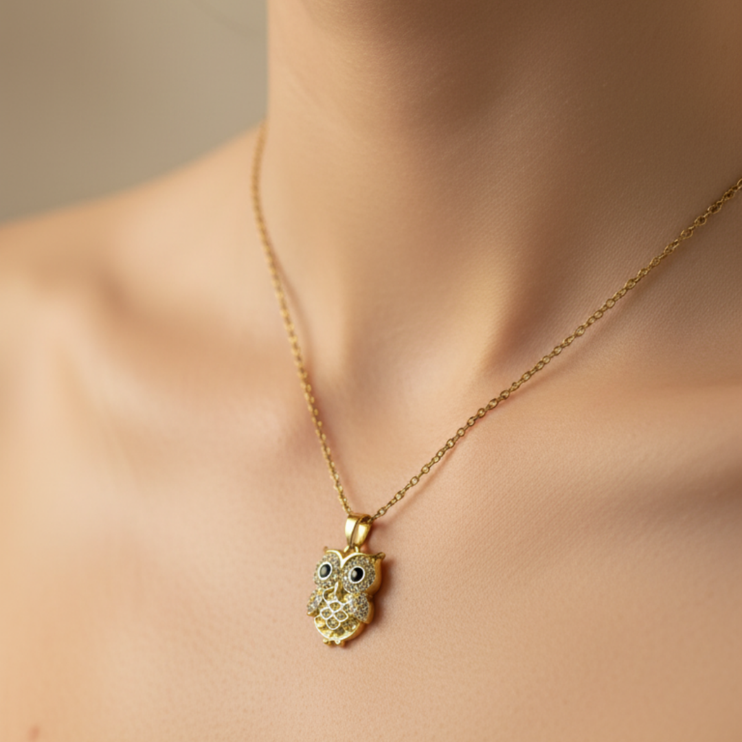 Owl Theme Zircon Diamond Necklace