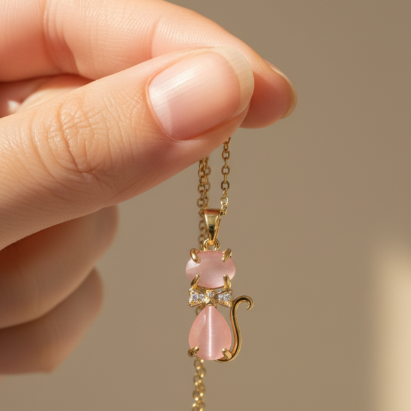 Pink Pussy Cat Pendant Necklace