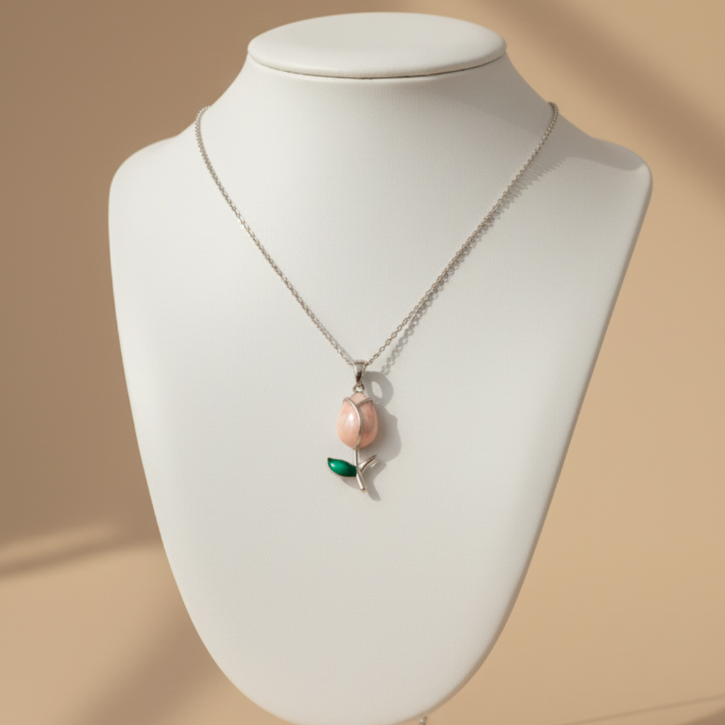 Pink Tulip Charm Necklace