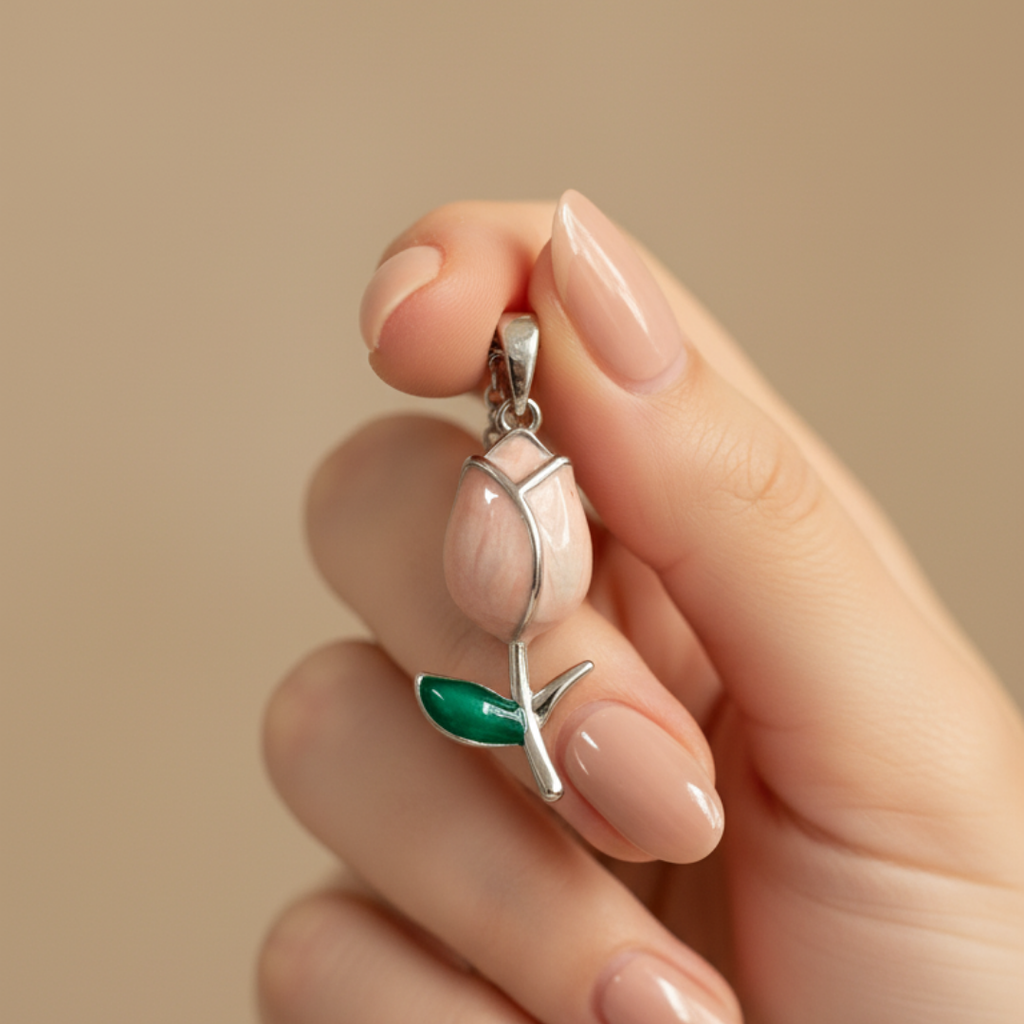 Pink Tulip Charm Necklace