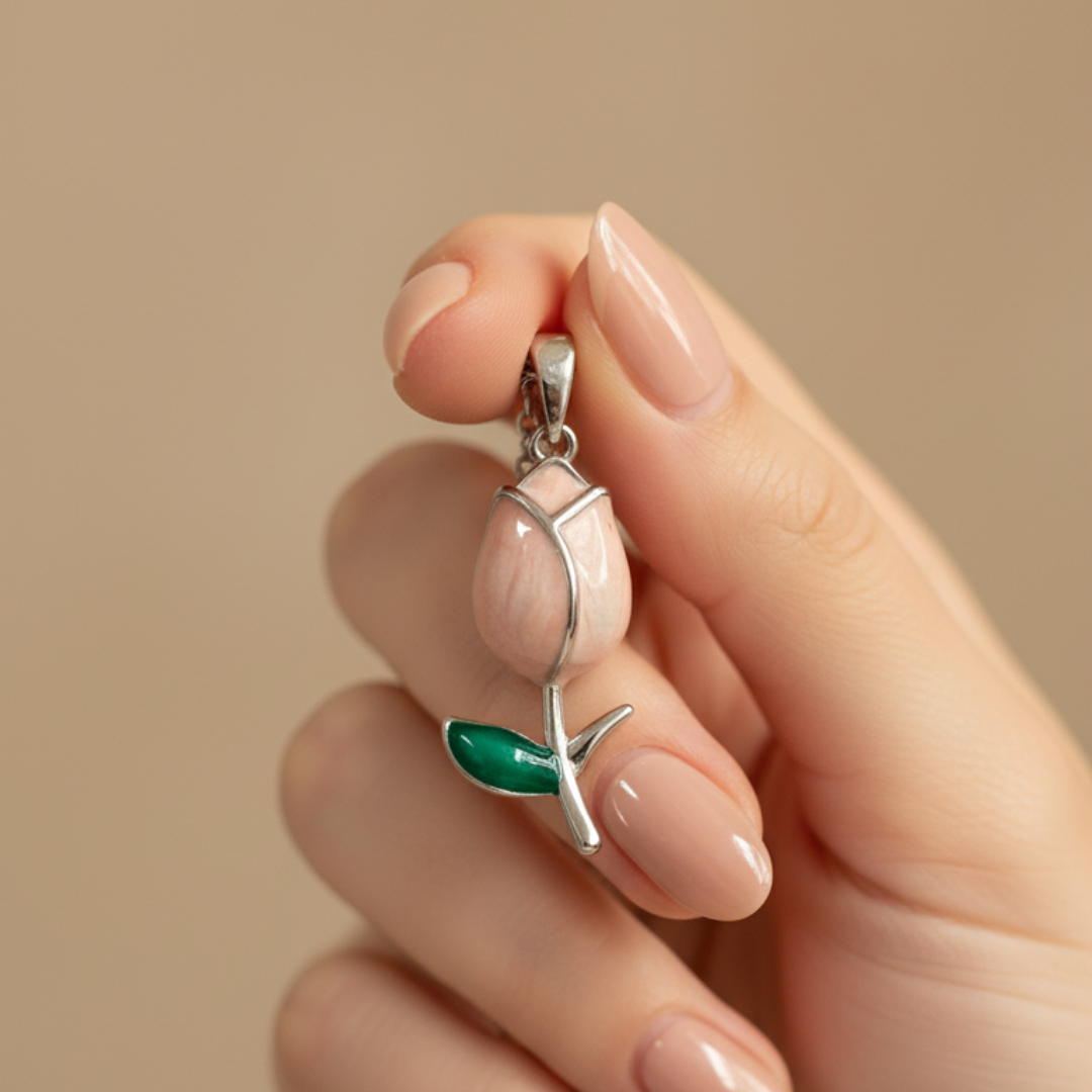 Pink Tulip Charm Necklace