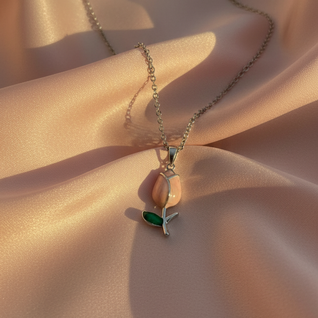 Pink Tulip Charm Necklace